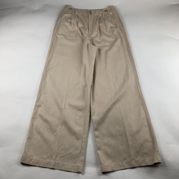 Madewell Light Tan Harlow High Rise Pleated Wide Leg Chino Trouser Pant 6 New